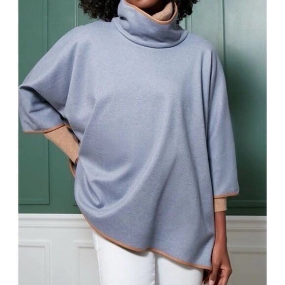 Tuckernuck Soft Turtleneck Poncho Pullover Sweater Blue Women’s One Size - Picture 1 of 8